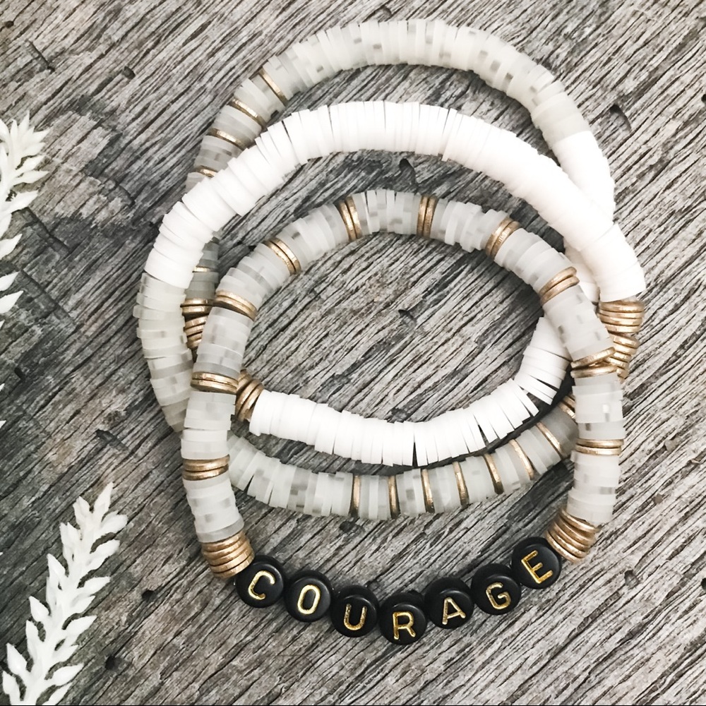 Courage Disc Bracelet Set-Black, White, Grey, Gold - Picture 3 of 4